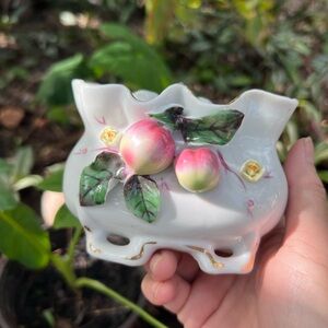 Antique White Porcelain Lil’ planter with Pink & Yellow Peaches